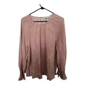 Ava & Viv Blouse Women’s 1X Plus Pink Floral Long Bell Sleeve V Neck Rayon Top